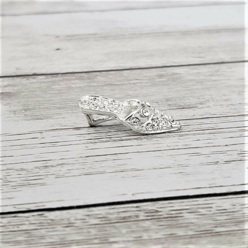 Slip On Heels Shoe Pendant Silver Tone with Clear Gems